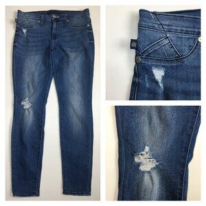 ROCK & REPUBLIC Kashmiere Med Wash Distressed Faux Pockets Logo Hardware Jeans